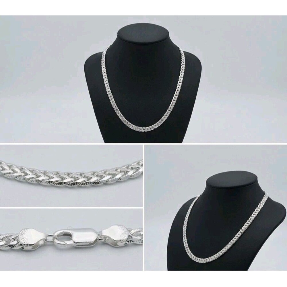 18" Flat Byzantine Chain Necklace 5mm Silver Tone Stainless Steel Link Choker